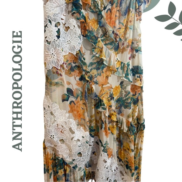 Anthropologie Floral Ruffle Maxi Hi Low Dress - V Neck Lined Romantic Size 20W - Picture 10 of 13